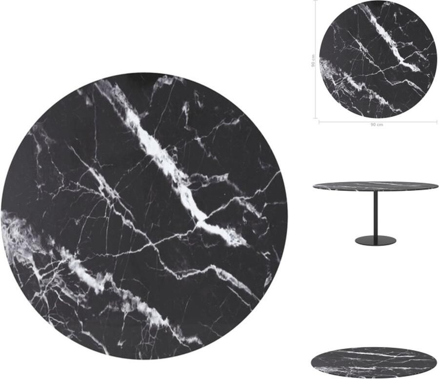 VidaXL Tafelblad Tafelbladen Vervangend Tafelblad Vervangende Tafelbladen Tafelblad Ø90x1 cm gehard glas met marmeren design zwart