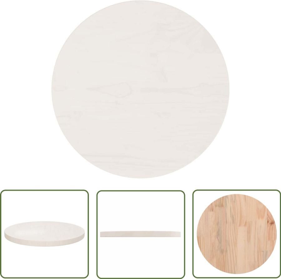 The Living Store Tafelblad Ø40x2 5 cm massief grenenhout wit Tafeltje Tafelblad Grenenhouten Tafelblad Wit Tafelblad Rond Tafelblad - Foto 2