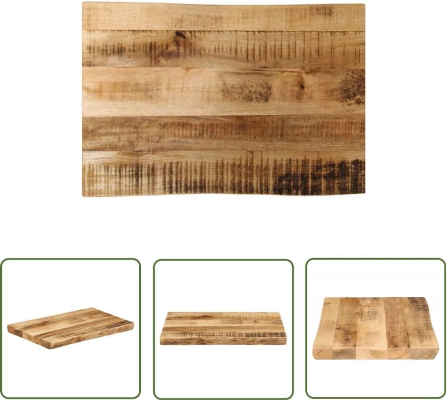 The Living Store Mangohouten Tafelblad 60 x 40 x 2.5 cm Natuurlijke Afwerking Unieke Rustieke Randen Massief ruw mangohout Tafeltje Tafelblad Mangohout Naturel Vintage