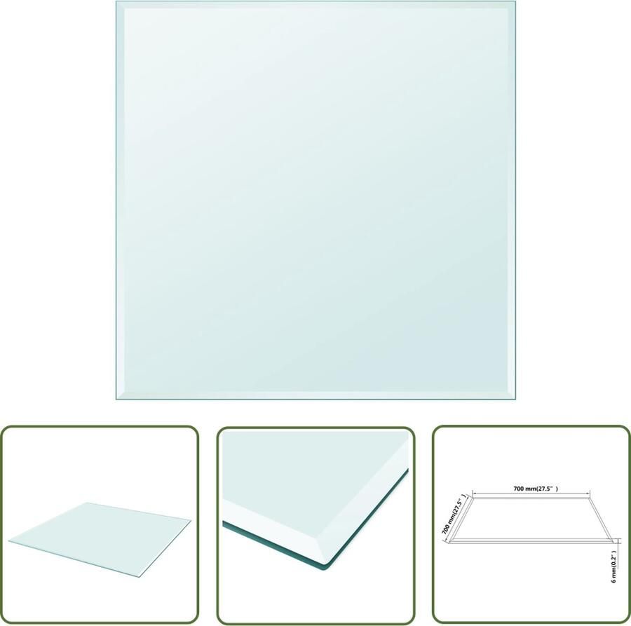 The Living Store Tafelblad Gehard glas 700 x 700 mm Transparant Tafeltje Tafelblad Gehard Glas Transparant Eetkamerstoel - Foto 2