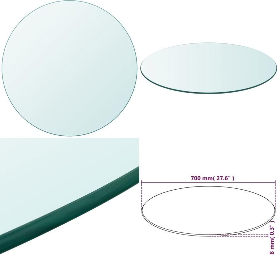 VidaXL Tafelblad van gehard glas 700 mm rond Tafelblad Tafelbladen Vervangingstafelblad Vervangingstafelbladen