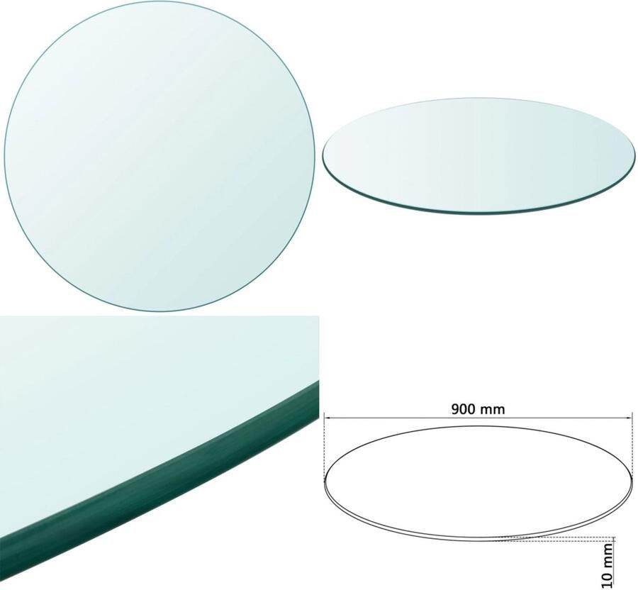 VidaXL Tafelblad van gehard glas 900 mm rond Tafelblad Tafelbladen Vervangingstafelblad Vervangingstafelbladen