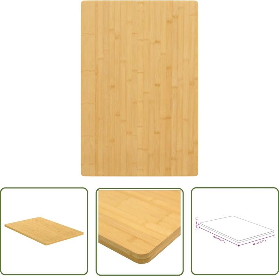 The Living Store Vervangend tafelblad Bamboe 40 x 60 x 1.5 cm Duurzaam veelzijdig Afgeronde randen Eenvoudig schoon te maken Bamboetafelblad Tafelblad Vervangen Houten Tafelblad Bruine Tafelblad Ronde Tafelblad