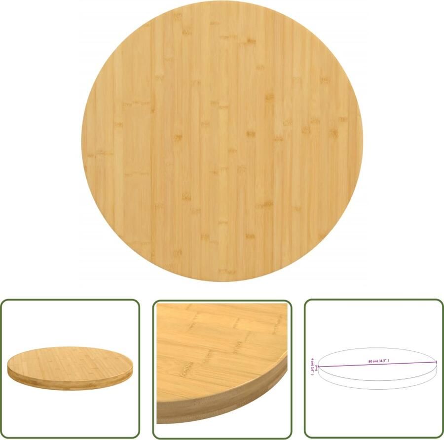 The Living Store Bamboe Tafelblad 80 x 4 cm Duurzaam materiaal Bamboetafelblad Tafelblad Vervangen Tafeldecoratie Duurzame Tafel Houten Tafelblad - Foto 2