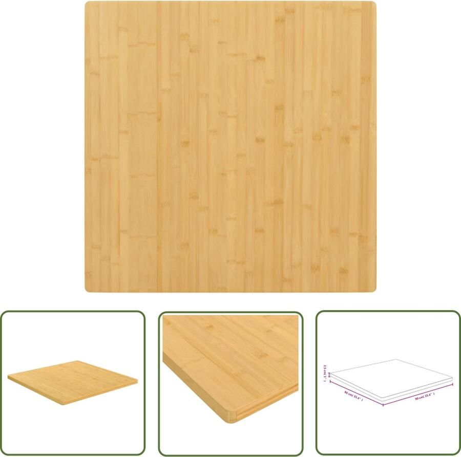 The Living Store Bamboe Tafelblad 90 x 90 x 2.5 cm Duurzaam materiaal Bamboetafelblad Tafelblad Vervangen Houten Tafelblad Duurzame Tafel Eetkamertafel - Foto 2