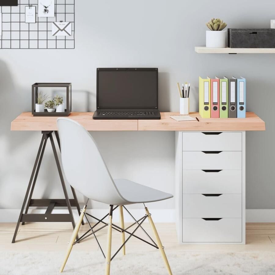 The Living Store Tafelblad 140x60x(2-6) cm onbehandeld massief eikenhout Eikenhouten Tafelblad Vervangen Salontafel Eetkamertafel Massief Eikenhout