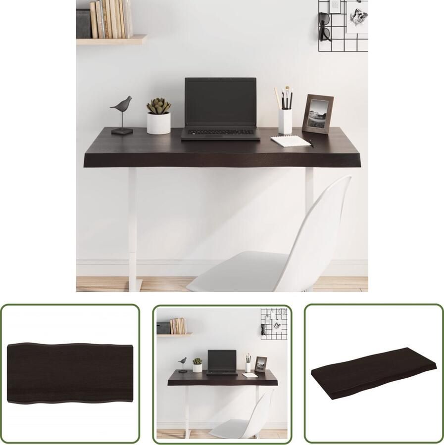 The Living Store Tafelblad natuurlijke rand 100x50x(2-6)cm eikenhout donkerbruin Eikenhouten Tafelblad Vervangen Salontafel Eetkamertafel Vintage Tafelblad - Foto 2