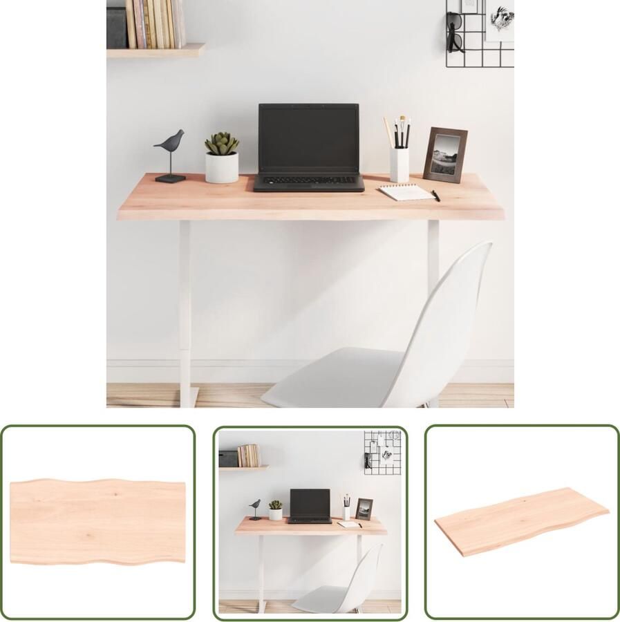 The Living Store Tafelblad natuurlijke rand 100x50x2 cm massief eikenhout Eikenhouten Tafelblad Vervangen Massief Eikenhout Eikenhouten Tafel Vintage Tafel - Foto 2