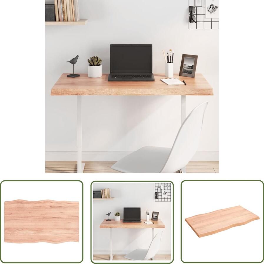 The Living Store Tafelblad natuurlijke rand 100x60x(2-4)cm eikenhout lichtbruin Eikenhouten Tafelblad Vervangen Salontafel Eetkamertafel Bureau - Foto 2