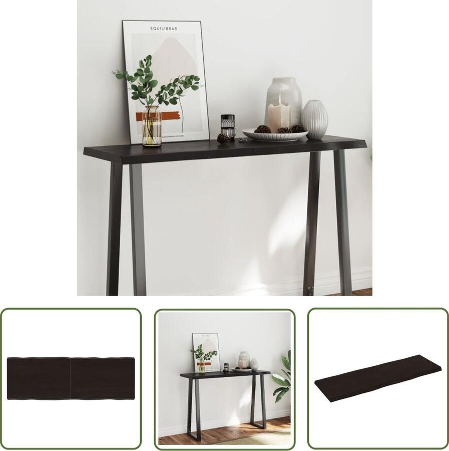 The Living Store Tafelblad natuurlijke rand 120x40x(2-4)cm eikenhout donkerbruin Eikenhouten Tafelblad Vervangen Salontafel Eetkamertafel Bureau