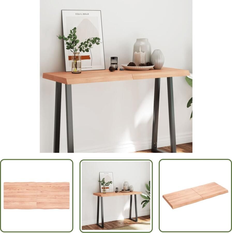 The Living Store Tafelblad natuurlijke rand 120x50x(2-6)cm eikenhout lichtbruin Eikenhouten Tafelblad Vervangen Salontafelblad Eetkamertafelblad Houten Tafelblad - Foto 2