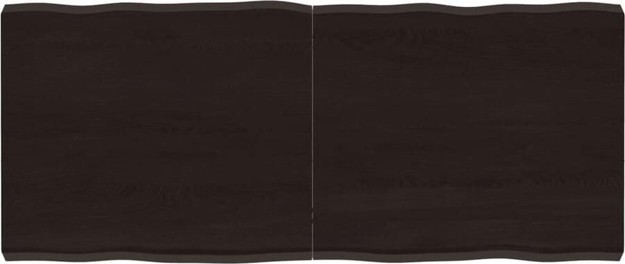 The Living Store Tafelblad natuurlijke rand 140x60x(2-6)cm eikenhout donkerbruin Eikenhouten Tafelblad Vervangen Salontafel Eettafel Massief Eiken