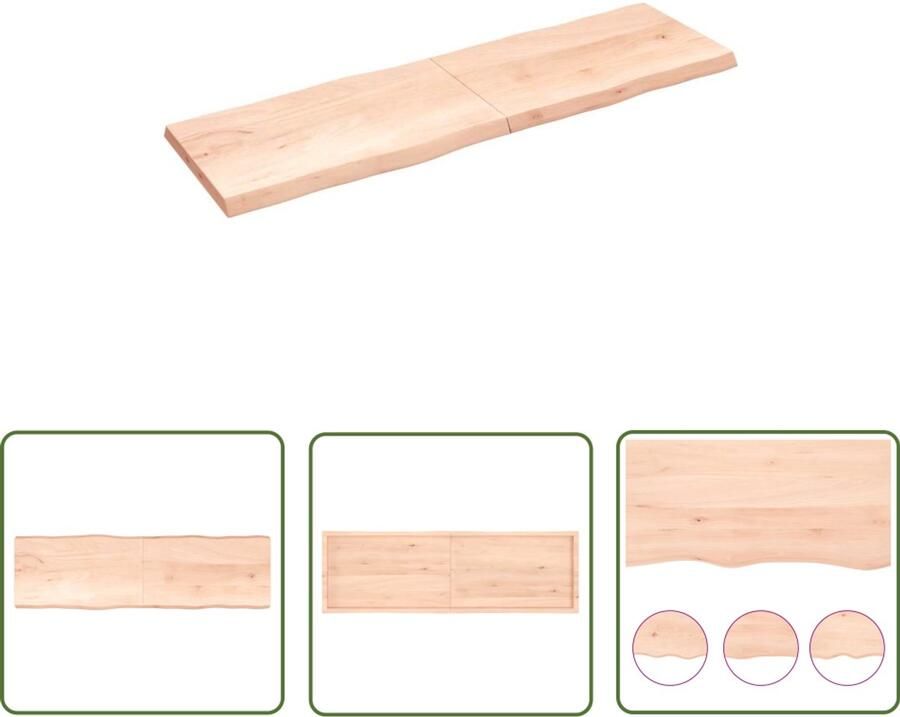 The Living Store Tafelblad natuurlijke rand 200x60x(2-6) cm massief eikenhout Eikenhouten Tafelblad Vervangen Tafelblad Oak Wood Salontafel Eetkamertafel - Foto 3