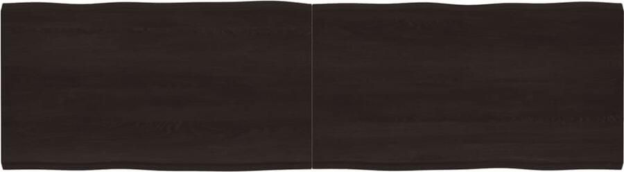 The Living Store Tafelblad natuurlijke rand 220x60x(2-4)cm eikenhout donkerbruin Eikenhouten Tafelblad Vervangen Salontafel Eetkamertafel Massief Eikenhout