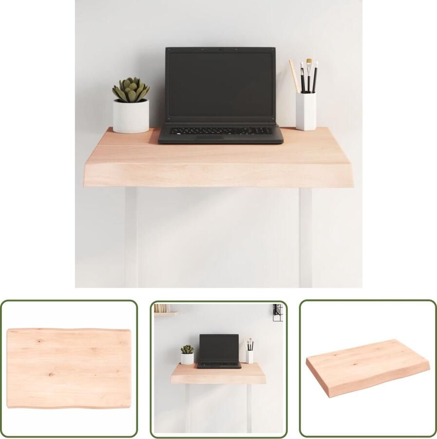 The Living Store Tafelblad natuurlijke rand 60x40x(2-6) cm massief eikenhout Eikenhouten Tafelblad Vervangen Oak Wood Tabletop Vintage Tafelblad Landelijke Tafelblad - Foto 2