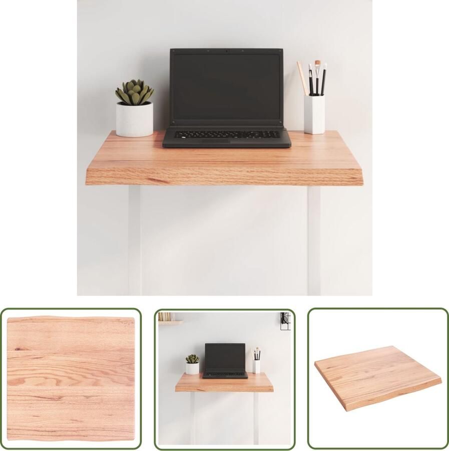 The Living Store Tafelblad natuurlijke rand 60x60x(2-4) cm eikenhout lichtbruin Eikenhouten Tafelblad Vervangen Massief Eikenhout Vintage Tafelblad Landelijke Tafel - Foto 2