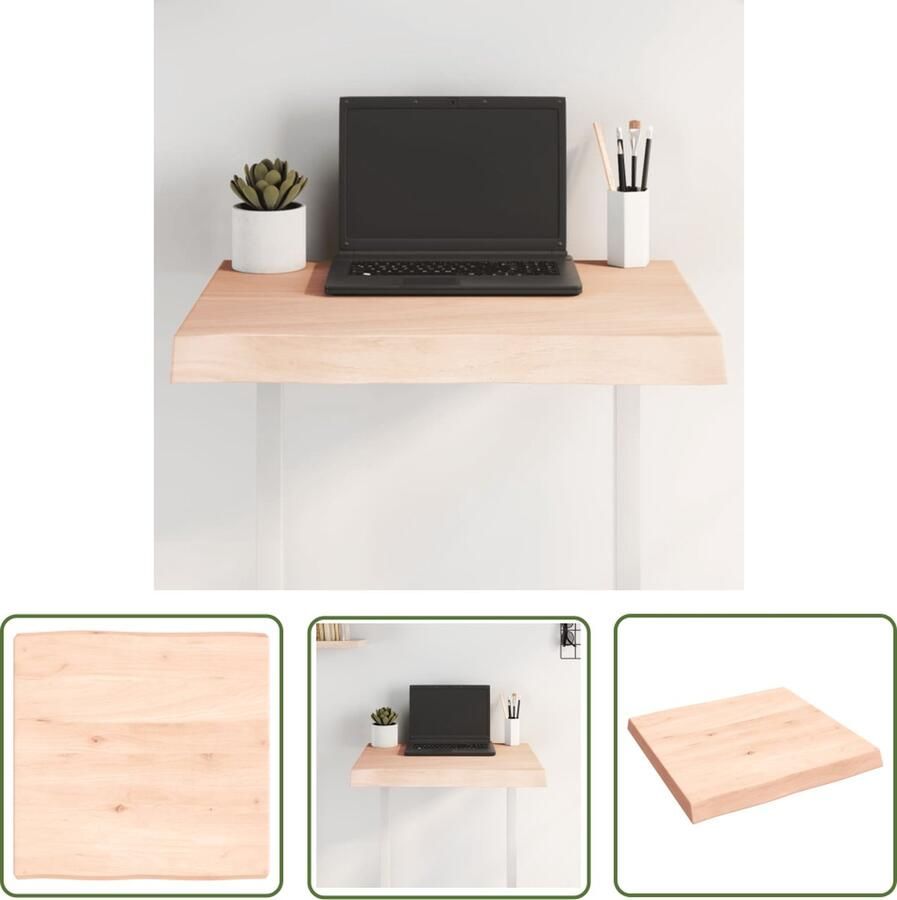 The Living Store Tafelblad natuurlijke rand 60x60x(2-6) cm massief eikenhout Eikenhouten Tafelblad Vervangen Massief Eikenhout Tafelblad Diy Vintage Tafelblad - Foto 2
