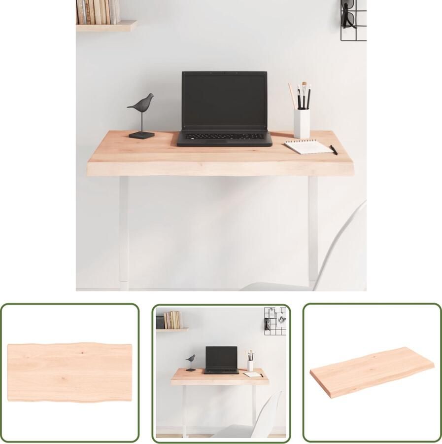 The Living Store Tafelblad natuurlijke rand 80x40x(2-4) cm massief eikenhout Eikenhouten Tafelblad Vervangen Massief Eikenhout Eikenhouten Tafel Vintage Tafel - Foto 2