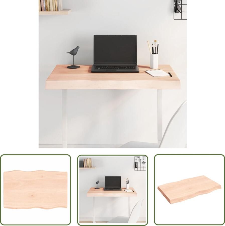 The Living Store Tafelblad natuurlijke rand 80x50x(2-6) cm massief eikenhout Eikenhouten Tafelblad Vervangen Eikenhouten Tafel Salontafel Eetkamertafel - Foto 2