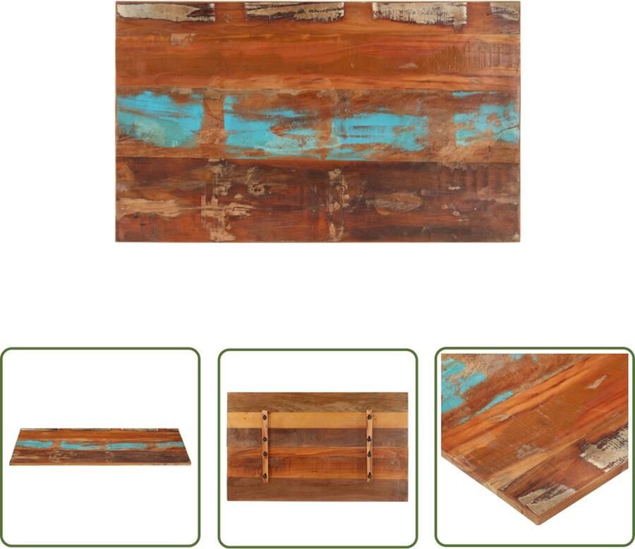 The Living Store Houten tafelblad Massief gerecycled hout 100 x 60 cm Unieke uitstraling Houten Tafelblad Vervangen Massief Hout Gerecycled Hout Landelijke Stijl - Foto 2