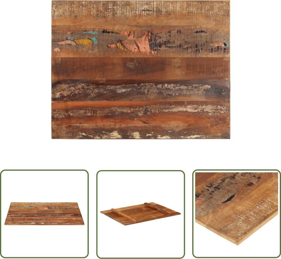 The Living Store Tafelblad rechthoekig 15-16 mm 70x90 cm massief gerecycled hout Houten Tafelblad Vervangen Vintage Tafelblad Industrieel Tafelblad Recyceld Hout - Foto 2