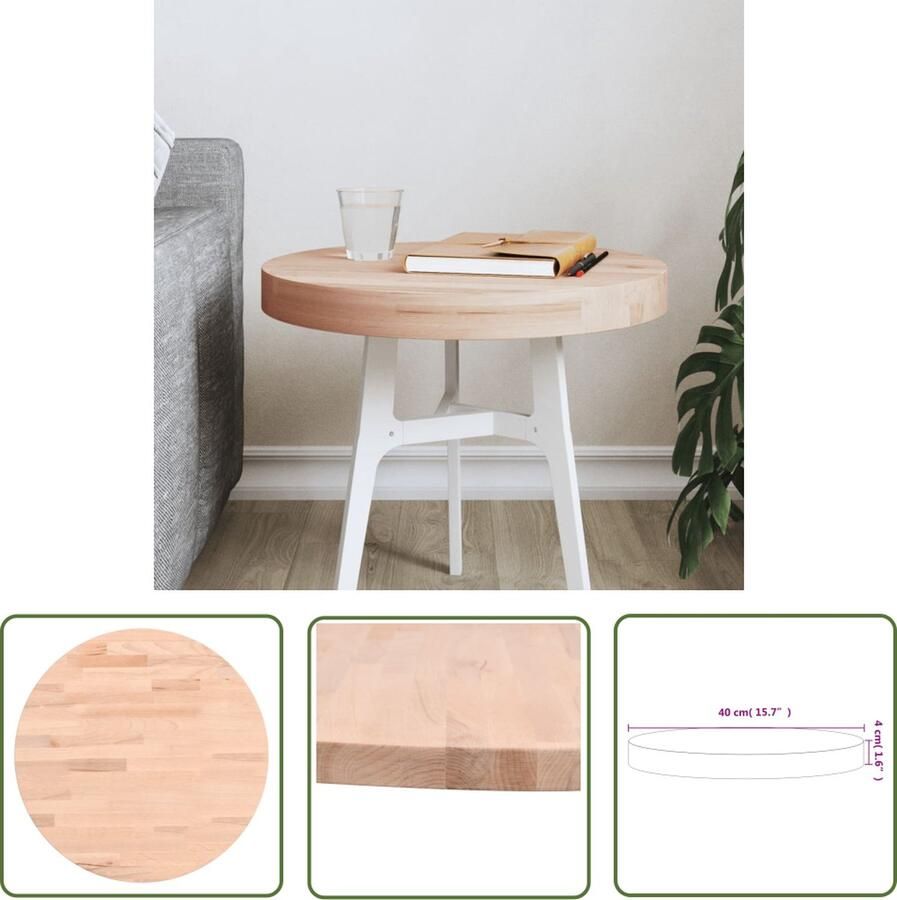 The Living Store Tafelblad rond Ø40x4 cm massief beukenhout Houten Tafelblad Vervangen Rond Tafelblad Beukenhout Tafelblad Salontafelblad