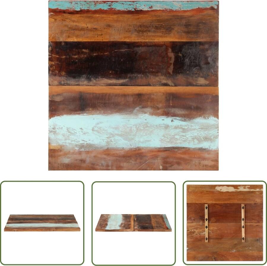 The Living Store Tafelblad vierkant 25-27 mm 80x80 cm massief gerecycled hout Houten Tafelblad Vervangen Vintage Tafelblad Industriële Tafel Massief Hout - Foto 2