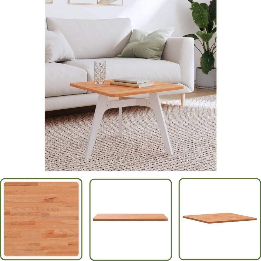 The Living Store Tafelblad vierkant 50x50x1 5 cm massief beukenhout Houten Tafelblad Vervangen Salontafel Blad Beukenhout Tafelblad Vierkant Tafelblad