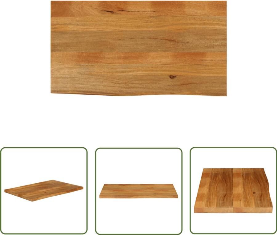 The Living Store Mangohouten Tafelblad 100 x 60 x 2.5 cm Rustieke natuurlijke rand Massief mangohout Mango Tafelblad Vervangen Vintage Tafelblad Landelijk Tafelblad Naturel Tafelblad