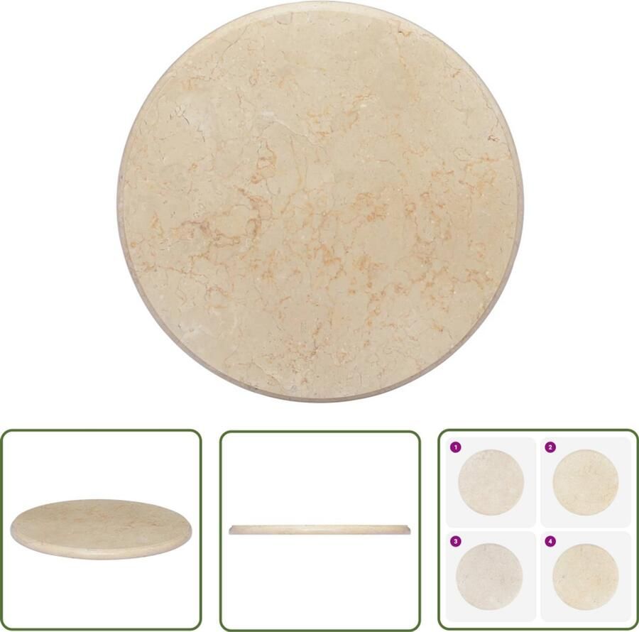 The Living Store Marmeren Tafelblad 50 x 2.5 cm (Ã¸ x H) Crème Marmeren Tafelblad Vervangen Creme Tafelblad Ronde Tafelblad Salontafel Blad - Foto 2