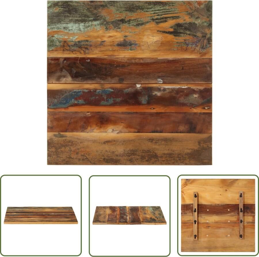 The Living Store Tafelblad vierkant 15-16 mm 60x60 cm massief gerecycled hout Tafeltblad Tafelblad Vervangen Houten Tafelblad Vintage Tafelblad Industrieel Tafelblad - Foto 2