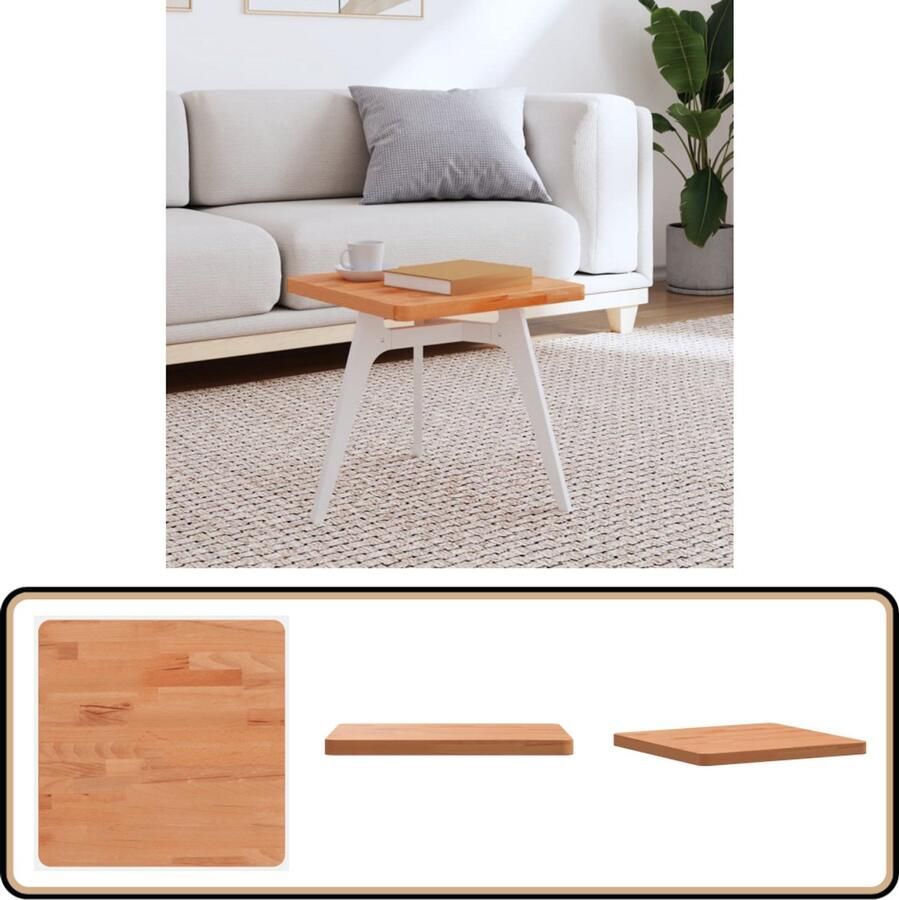 VidaXL Tafelblad Vierkant 40x40 cm Massief Beukenhout Houten Tafelblad Massief Beukenhout Vierkant Tafelblad Salontafelblad Tafelonderdeel Vintage Tafelblad Industrieel Tafelblad Modern Tafelblad