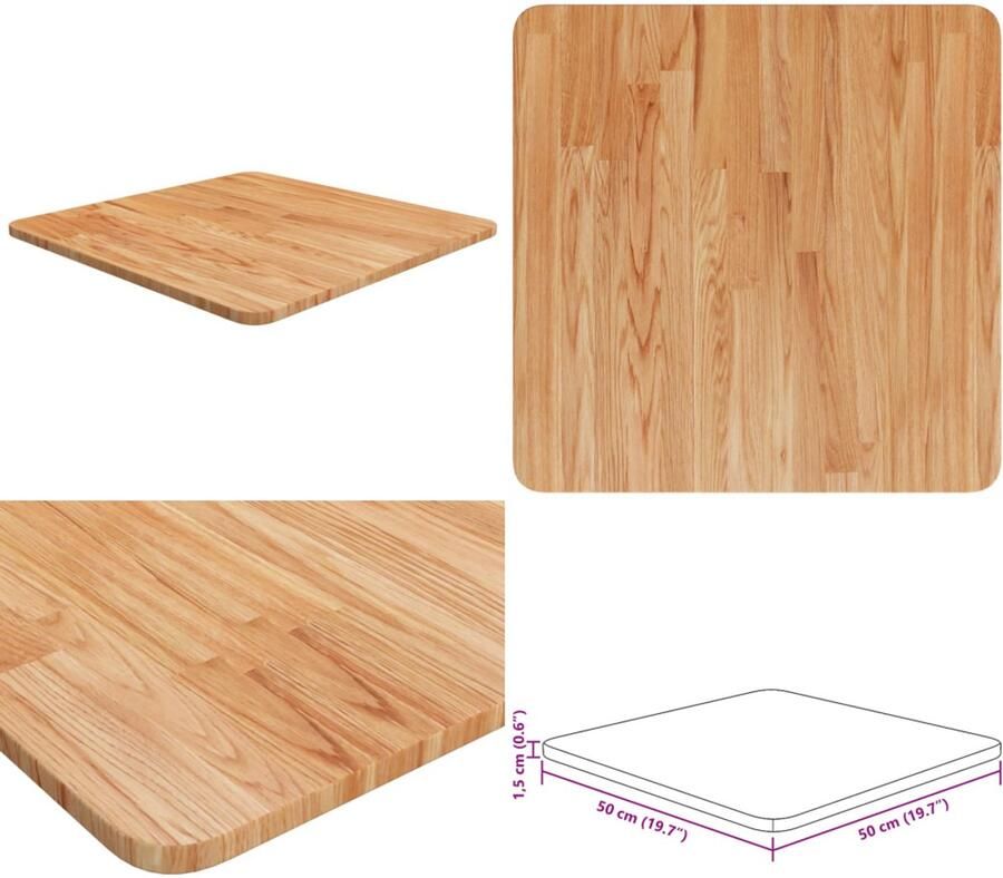 The Living Store Eikenhouten Tafelblad Vierkant 50x50x1.5cm Rustiek Ontwerp Tafelblad Eikenhouten Tafelblad Rustiek Tafelblad Vintage Tafelblad Massief Hout - Foto 4