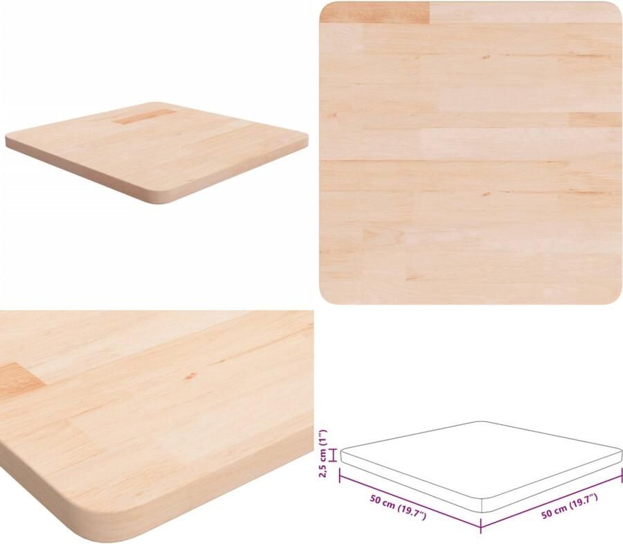The Living Store Massief Eikenhouten Tafelblad 50 x 50 x 2.5 cm Rustiek Ontwerp Massief Eikenhouten Tafelblad Eikenhouten Tafeltop Rustic Tafellaag Vintage Tafelblad Landelijke Tafelblad