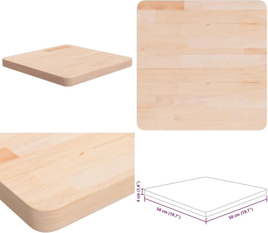 VidaXL Tafelblad vierkant 50x50x4 cm onbehandeld massief eikenhout Tafelblad Tafel Houten Tafelblad Tafels