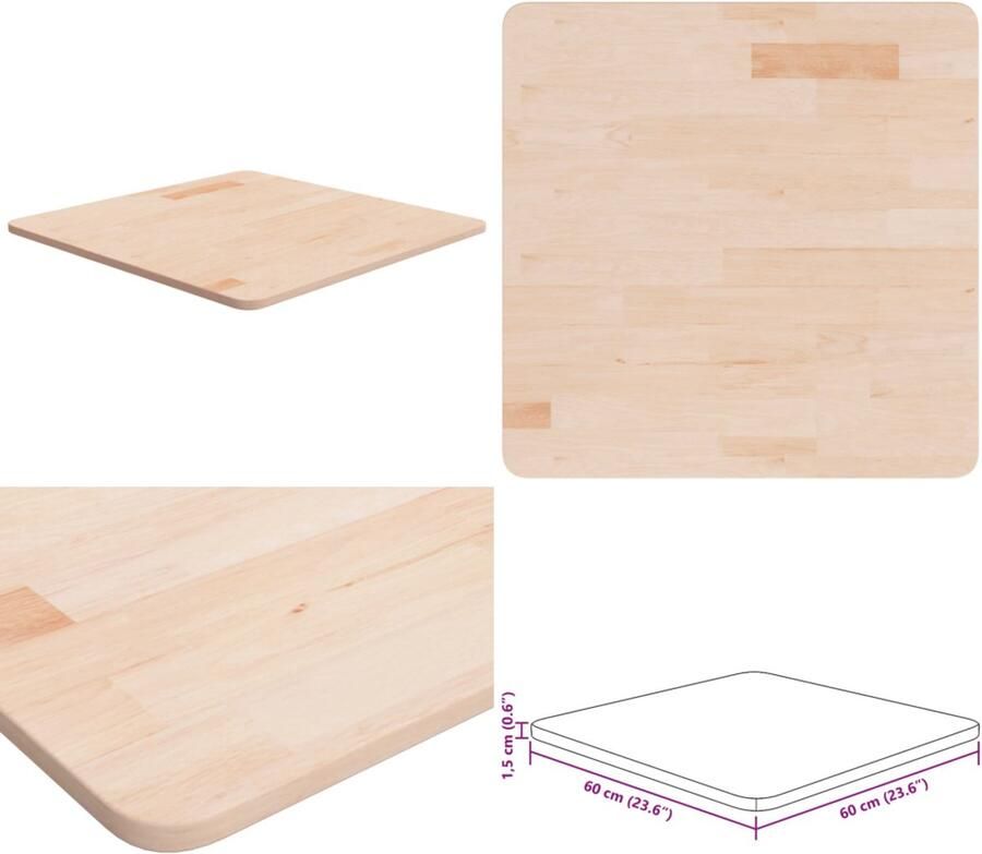 VidaXL Tafelblad vierkant 60x60x1 5 cm onbehandeld massief eikenhout Tafelblad Tafel Houten Tafelblad Tafels