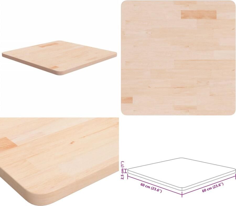 VidaXL Tafelblad vierkant 60x60x2 5 cm onbehandeld massief eikenhout Tafelblad Tafel Houten Tafelblad Tafels