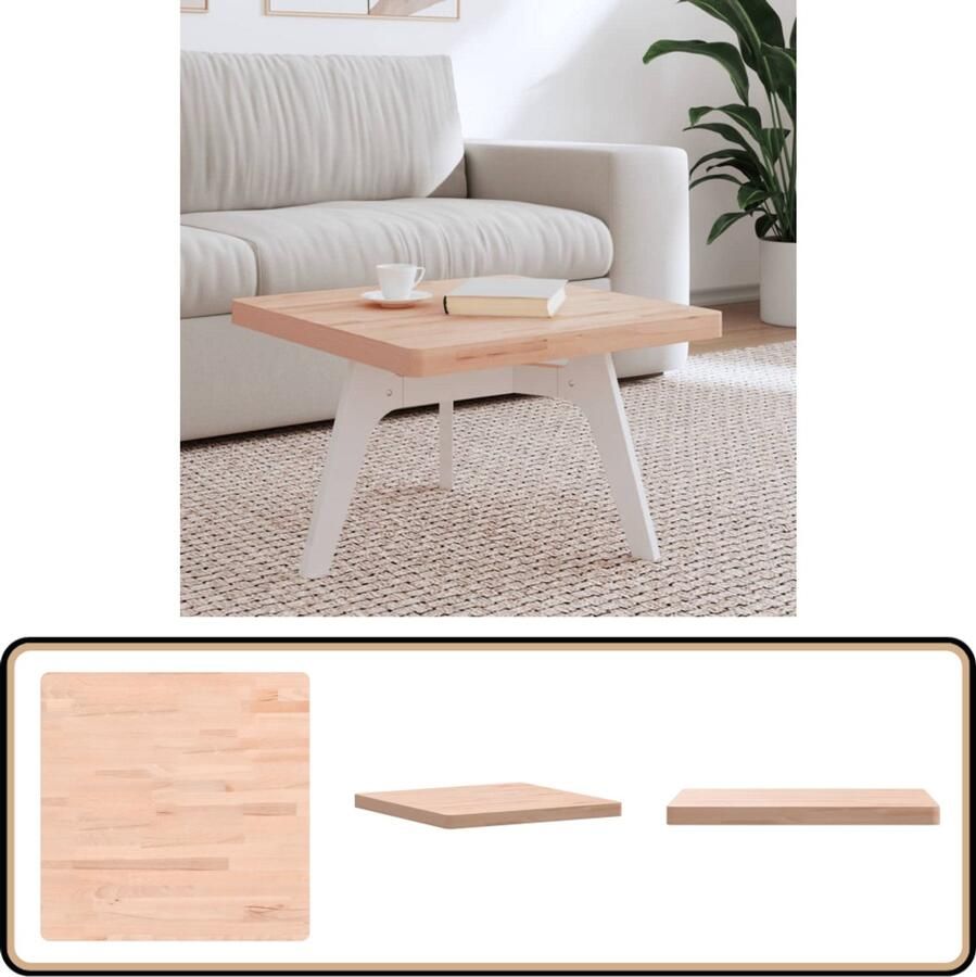 The Living Store Massief Beukenhout Vierkant Tafelblad 60 x 60 x 4 cm Afgeronde hoeken Houten Tafelblad Vervangen Salontafel Beukenhout Massief Hout
