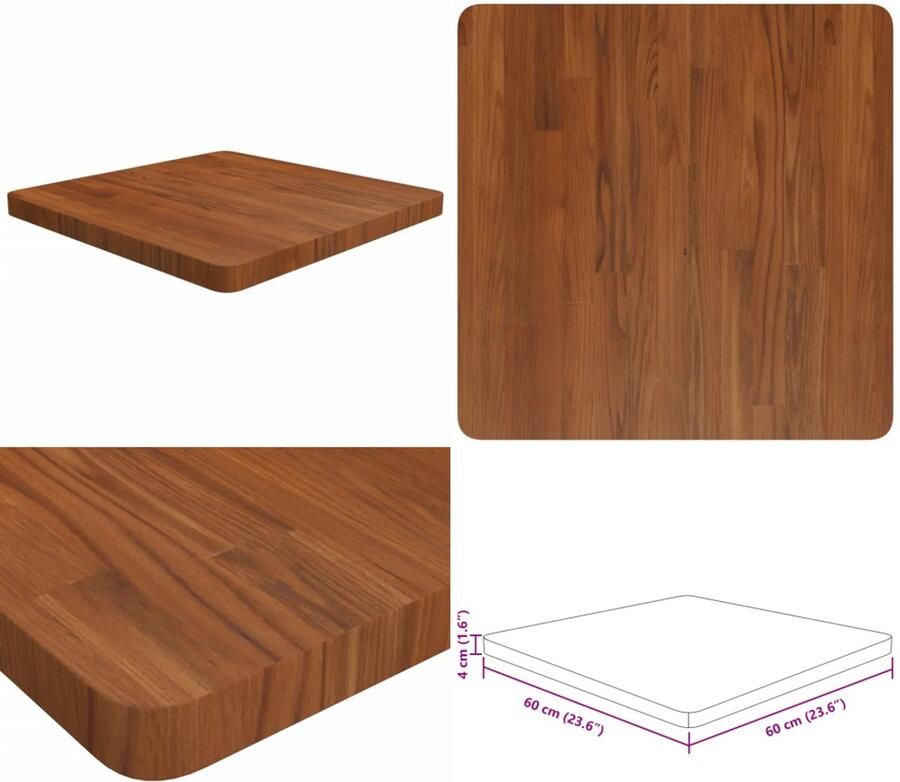 The Living Store Tafelblad vierkant 60x60x4cm behandeld eiken donkerbruin Massief Eikenhouten Tafelblad Eikenhouten Tafelblad Ronde Tafelblad Rechthoekig Tafelblad - Foto 2