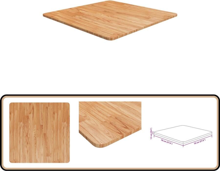 VidaXL Tafelblad Vierkant 70x70 cm Massief Eiken Tafelblad Eikenhouten Tafelblad Massief Hout Rustiek Design Vintage Stijl