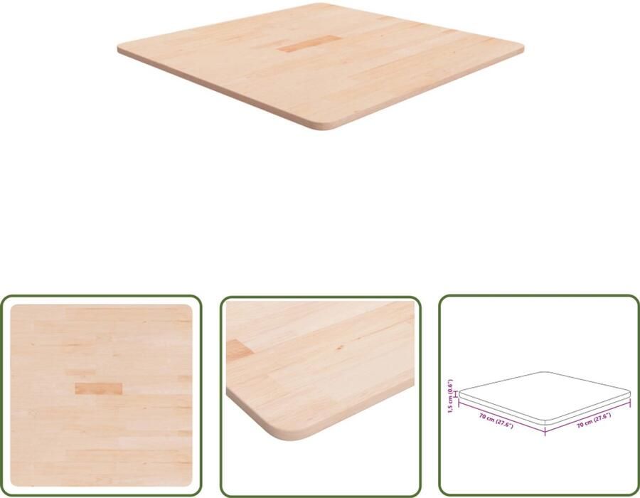 VidaXL Tafelblad Vierkant 70x70 cm Massief Eikenhout Tafelblad Eikenhout Massief Hout Rustic Design Onbewerkt Vintage
