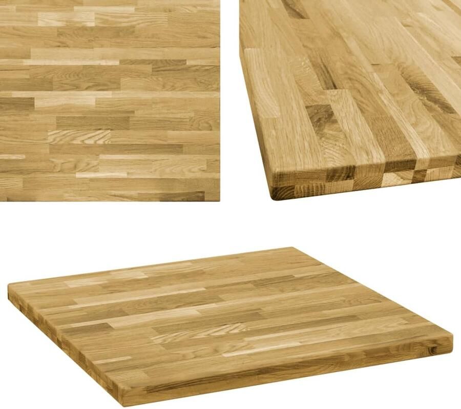 VidaXL Tafelblad Vierkant 80x80 cm Massief Eikenhout Massief Eikenhout Tafelblad Eetkamerstoel Salontafel Binnengebruik Bruin Vintage Stijl Landelijk Interieur Rustic Decor Houtsoort Meubilair - Foto 2