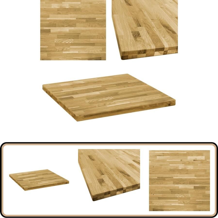 VidaXL Tafelblad Vierkant 80x80 cm Massief Eikenhout Massief Eikenhout Tafelblad Eetkamerstoel Salontafel Binnengebruik Bruin Vintage Stijl Landelijk Interieur Rustic Decor Houtsoort Meubilair