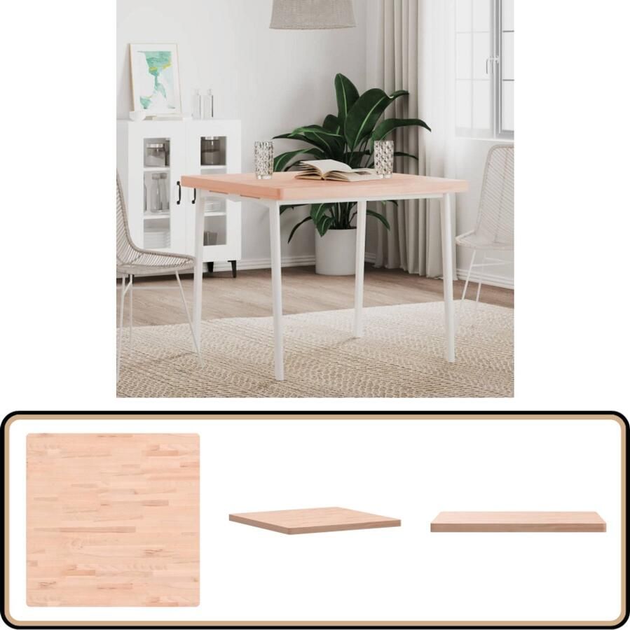 VidaXL Tafelblad Vierkant 80x80x4 cm Beukenhout Tafelblad Houten Tafelblad Beukenhouten Tafelblad Vierkant Tafelblad Eetkamertafel Salontafel Vintage Tafelblad - Foto 2