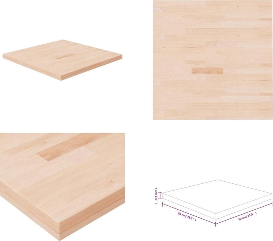 The Living Store Tafelblad vierkant 80x80x4 cm onbehandeld massief eikenhout Massief Eikenhouten Tafelblad Eikenhouten Tafeltop Tafelblad 80x80cm Rustic Tafellaag Onbewerkt Tafelblad