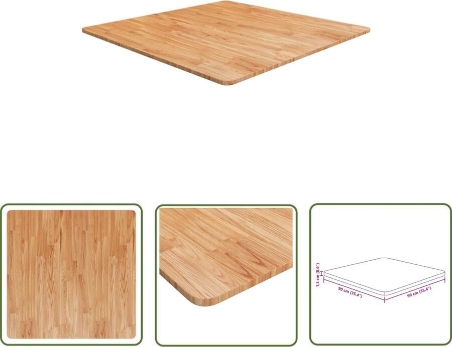 The Living Store Tafelblad vierkant 90x90x1 5cm massief eiken lichtbruin Tafelblad Eikenhouten Tafelblad Massief Eikenhout Landelijke Tafel Vintage Tafel - Foto 2