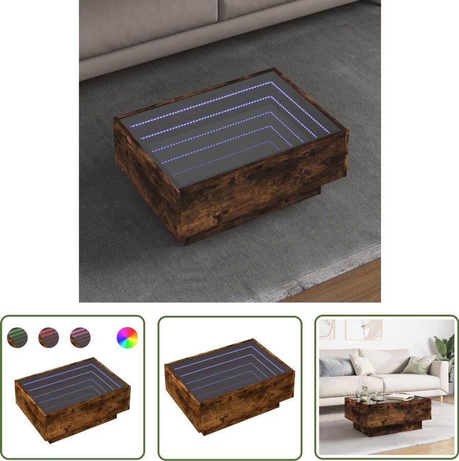 VidaXL Salontafel met LED 70x50x30 cm bewerkt hout gerookt eikenkleur Salontafel Tafellamp Led Lamp Houten Salontafel Tv Stand