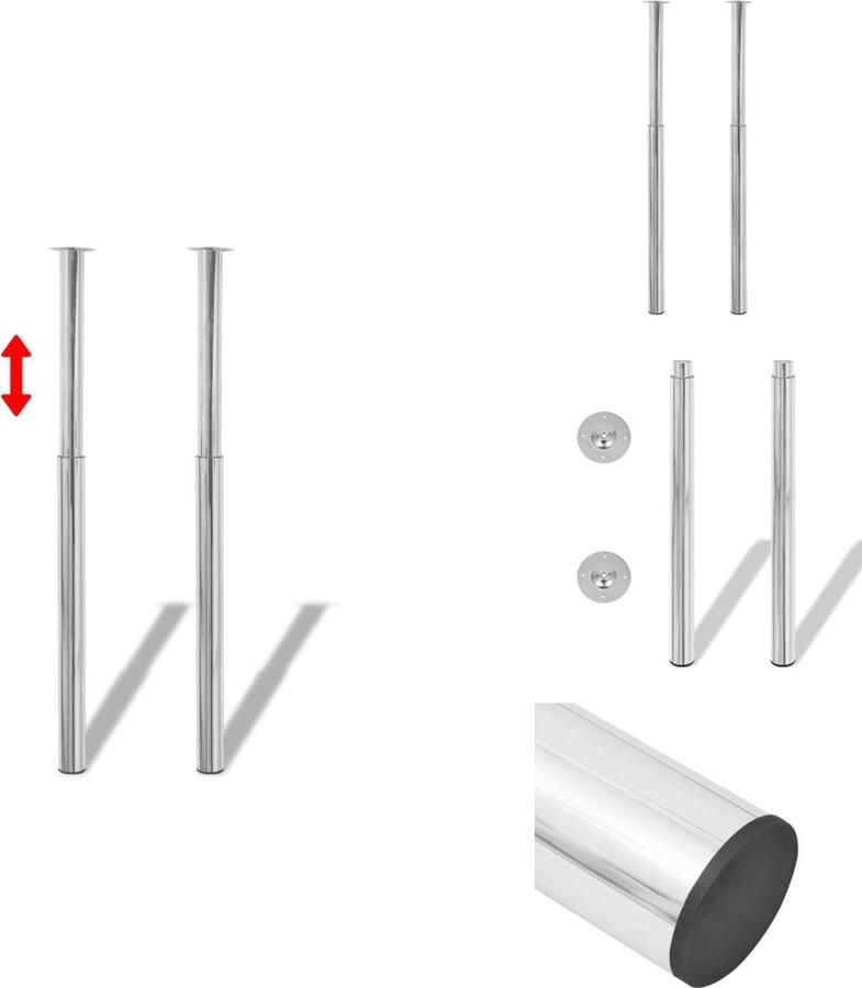 VidaXL Telescopische Tafelpoten Verstelbare poothoogte 710-1100 mm Chroom 60 x 1100 mm Set van 2 Tafelonderdeel