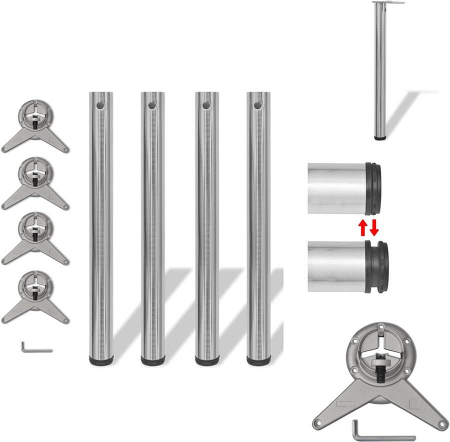VidaXL Tafelpoot Tafelpoten Tafelschraag Tafelschragen Tafelpoten in hoogte verstelbaar geborsteld nikkel 710 mm 4 st