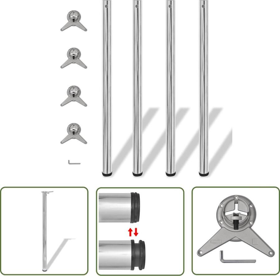 VidaXL Tafelpoten Chroom Tafelpoten in hoogte verstelbaar chroom 1100 mm 4 st Tafelpoten Verstelbaar Voeten Voor Tafel Metalen Tafelpoten - Foto 2